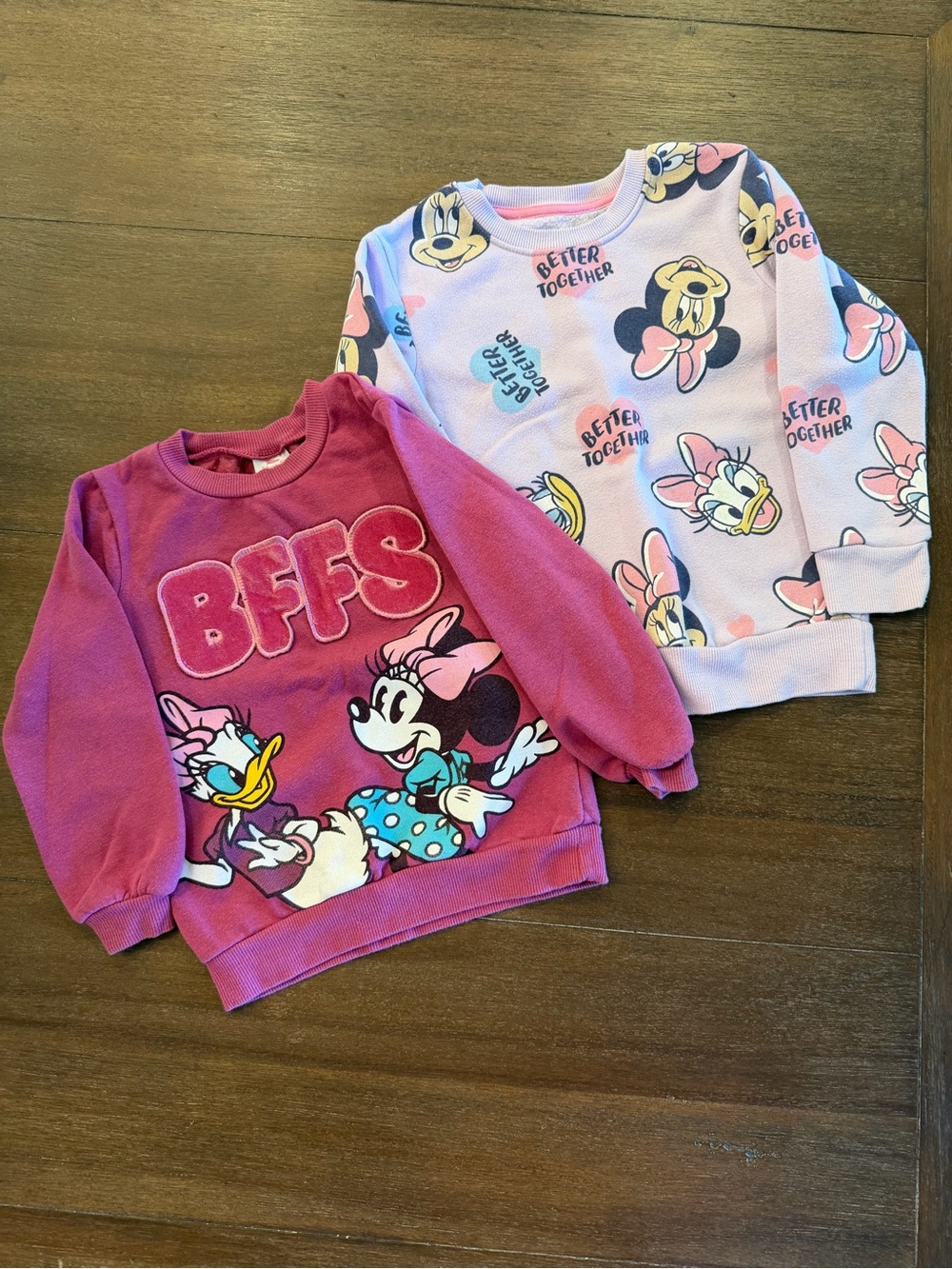 Girls Pink & Light Pink Disney BFFs Minnie & Daisy Sweatshirts